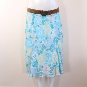 blue floral midi skirt flowy y2k boho prairie size 15